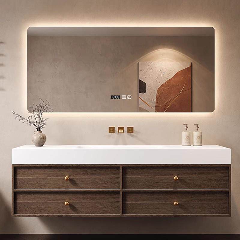 中古风可丽耐一体盆浴室柜组合纯全铝蜂窝智能双盆定制洗漱台