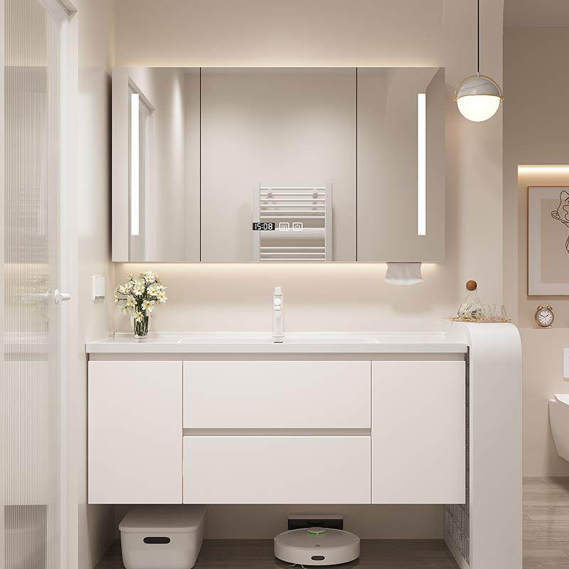 奶油风现代简约浴室柜一体盆陶瓷卫生间洗脸手盆柜组合洗漱洗手台