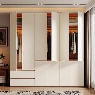 全实木橡木衣柜油风奶分段式 免拉1019手平开门奶桃白胡大拼色家用