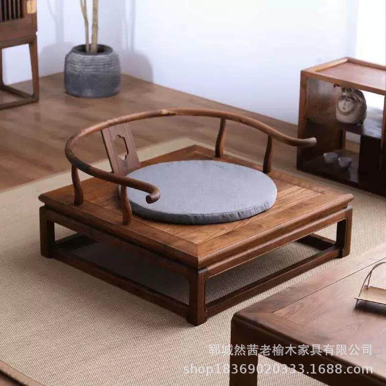 新中式老榆木打坐椅禅意实木圈椅带扶手盘腿打坐椅单人太师椅茶椅