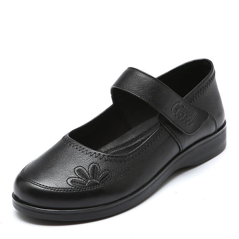 高档织丽女妈平妈鞋子单真皮底大码老年人皮鞋鞋女软底春季防滑老