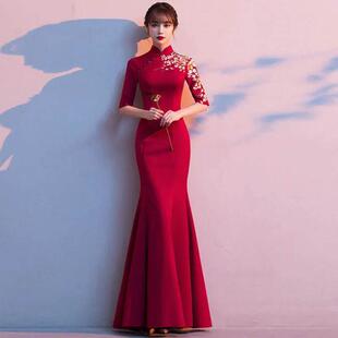 敬酒服新娘2025年春夏新款修身显瘦订婚结婚礼服裙中式回门洋装