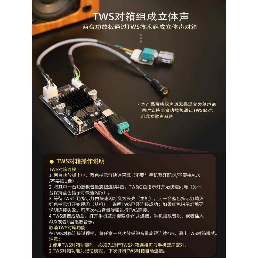1001W-DIY版单声道100W蓝牙音频功放板模块TWS对箱真无线TPA3116