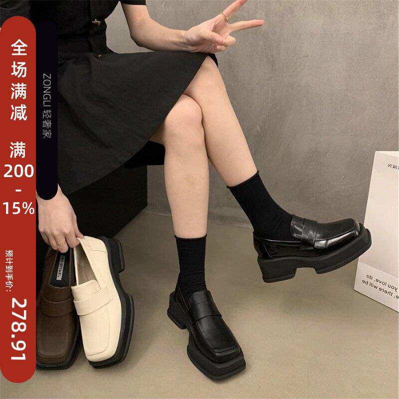 香港复古白色乐福鞋女春夏2026新款厚底中跟时尚英伦风百搭小皮鞋