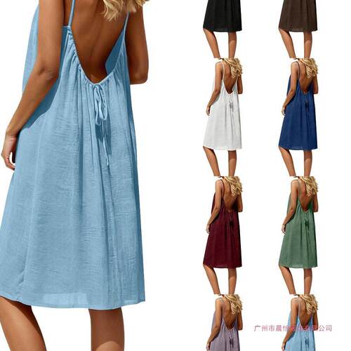Elegant Sleeveless Knee-Length Dress Women's Solid Color