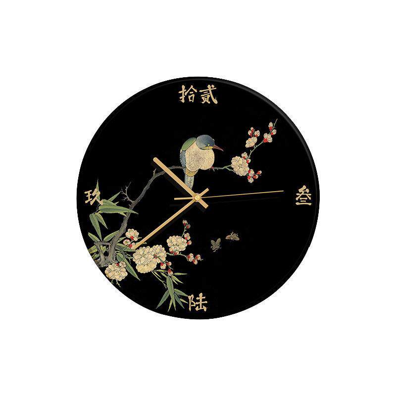 中古风喜鹊客厅装饰画挂钟新中式餐厅可挂时钟复古钟表桌面摆钟
