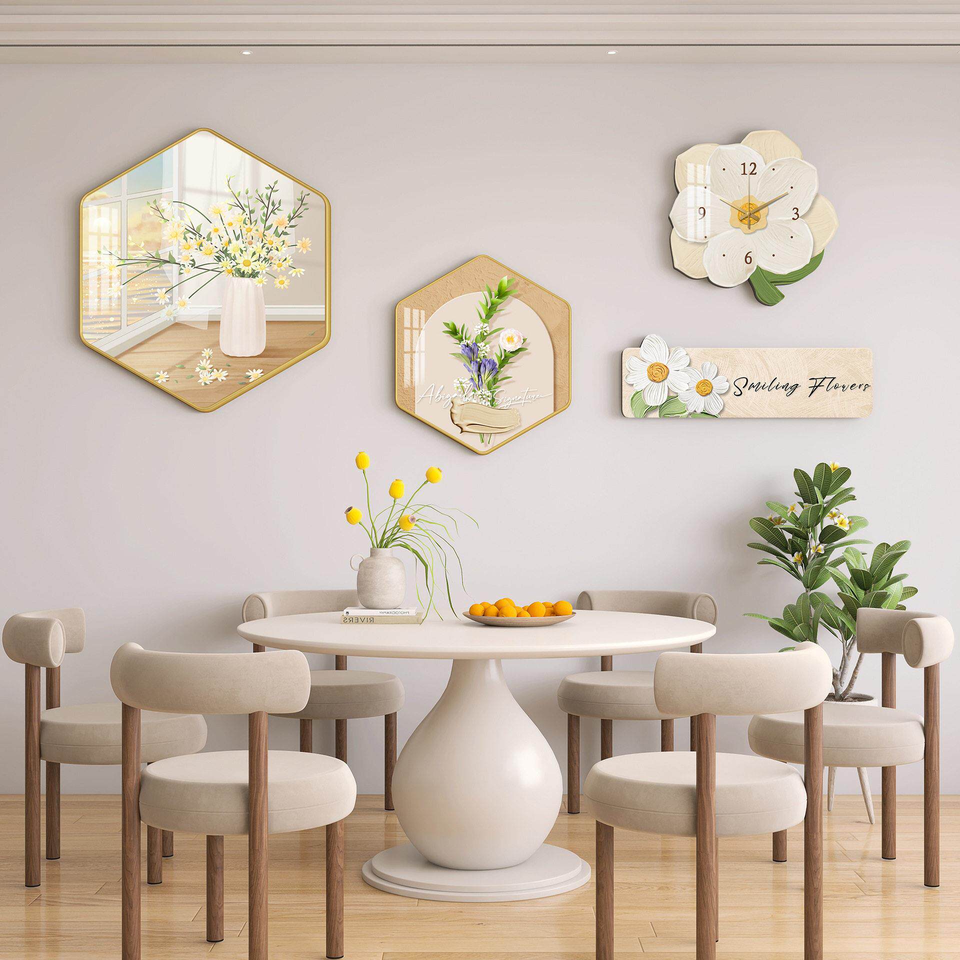 北欧餐厅装饰画饭厅奶油风花卉挂画厨房饭桌小清新绿植墙壁组合画