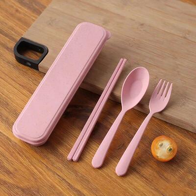 3Pcs/Set Portable Tableware Set Plastic Cutlery Sets Fork Sp