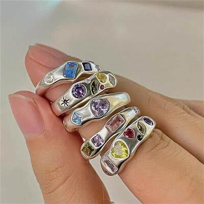 Korean Opal Irregular Rings Pink Zircon Natural Stone Girl W