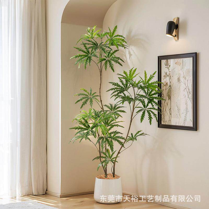 轻奢北欧仿真孔雀木盆栽树脂盆栽商用办公室落地摆件高端装饰绿植