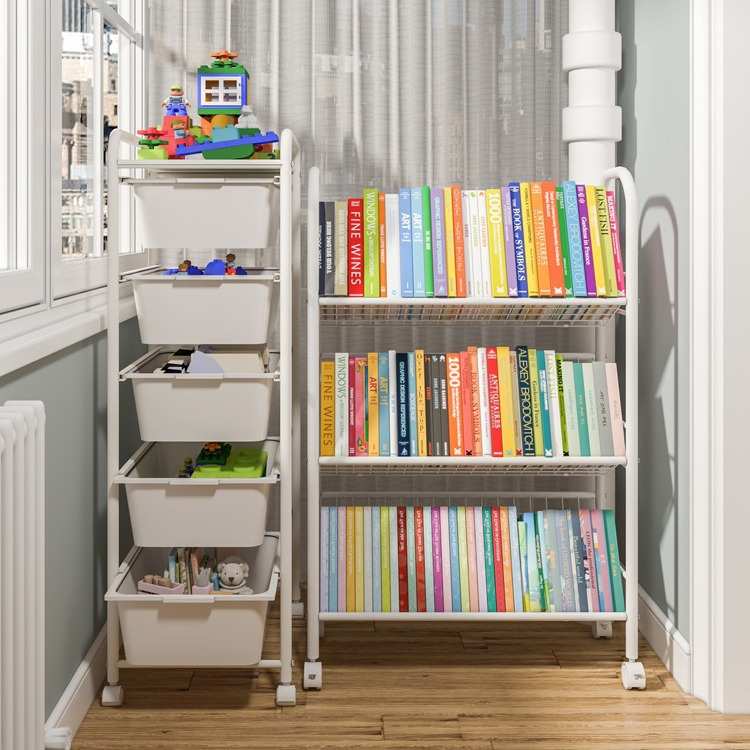 儿童书架绘本架收纳架一体家用简易小型可移动置物架宝宝书柜落地