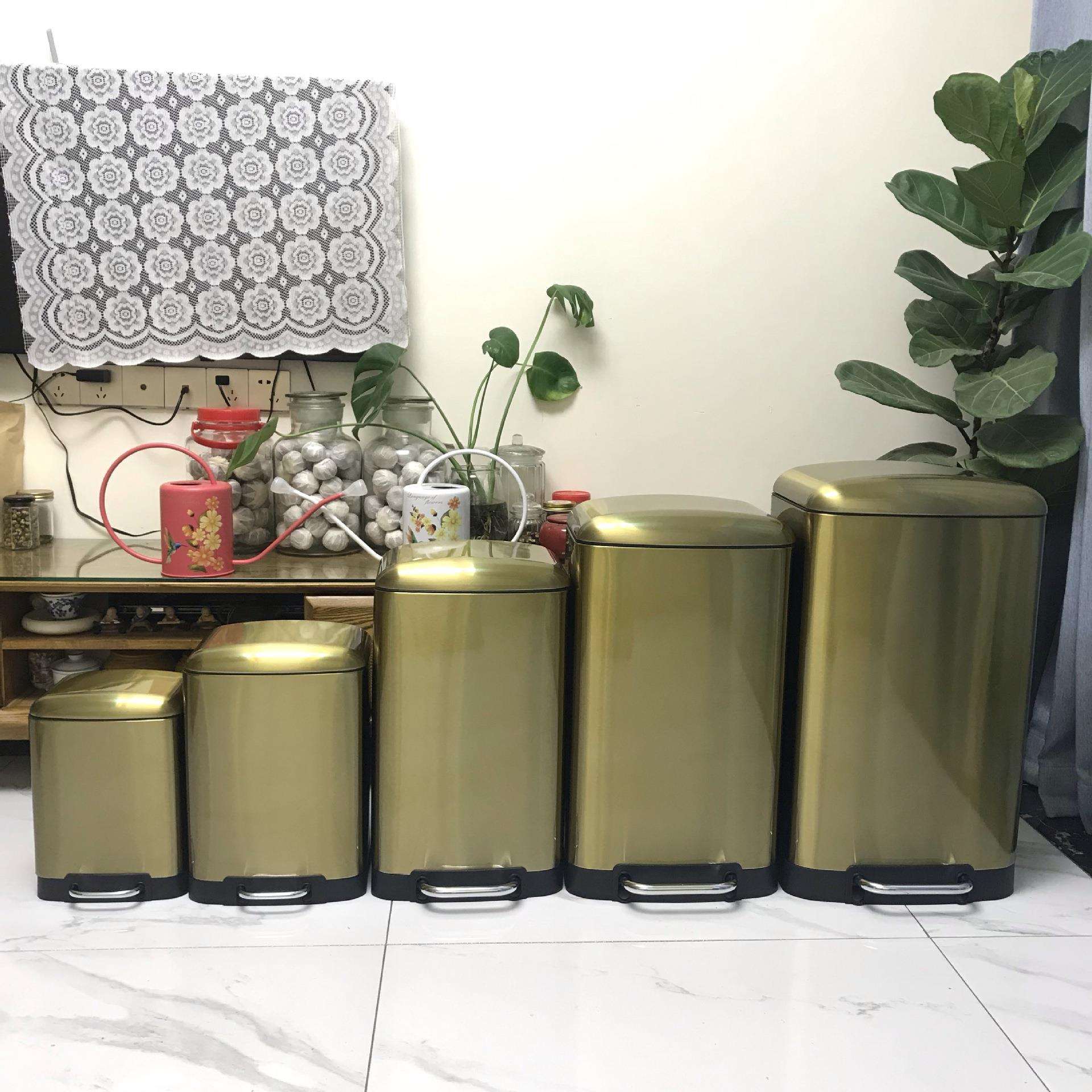 金色黑色白色不锈钢办公室酒店公司家庭高尚脚踏有盖静音垃圾桶