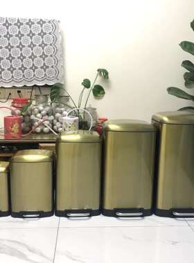 金色黑色白色不锈钢办公室酒店公司家庭高尚脚踏有盖静音垃圾桶