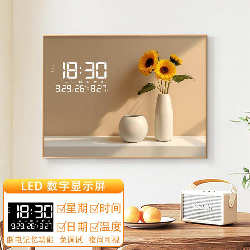新款电表箱装饰画 画温馨花卉光影饭厅配电闸盒夜光数字钟表遮挡