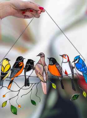 birds stained glass window hangings独立站家居装饰挂件小鸟