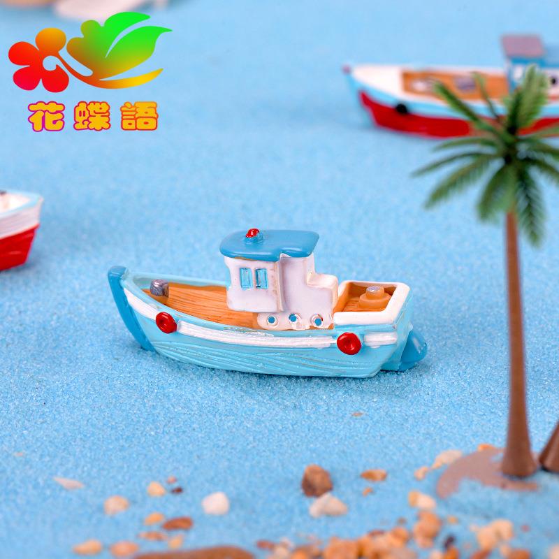 微景观海洋沙滩鱼缸造景小船装饰品配件渔船游艇轮模型微缩小摆件