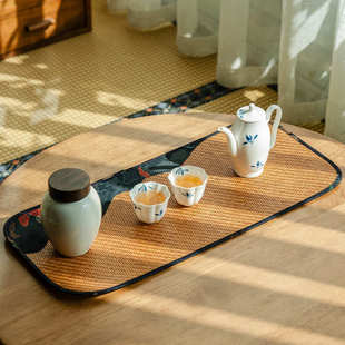 昌朴居棱织藤纹长方干泡茶巾茶杯垫中式 桌布养壶茶席垫功夫茶具件