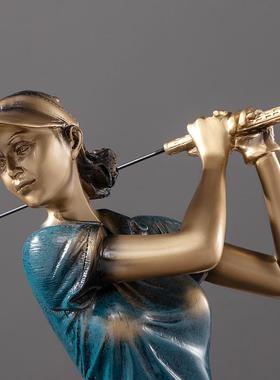 欧式高尔夫打球人物雕塑客厅电视柜酒柜装饰品办公室书房轻奢摆件