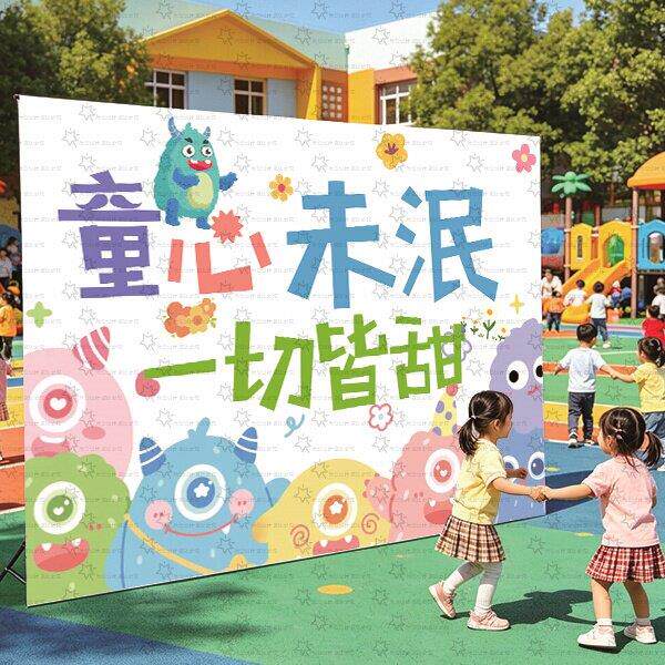 新款ins儿童节挂布幼儿园装饰背景布六一派对场景拍照道具布置