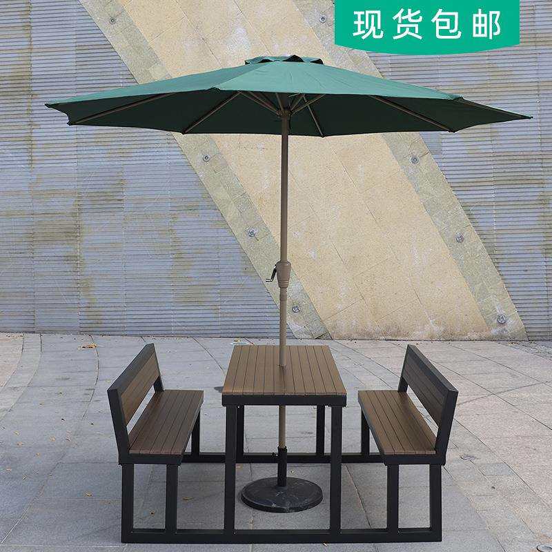 户外连体防腐塑木桌椅靠背庭院伞组合商业小吃街室外休闲花园组合
