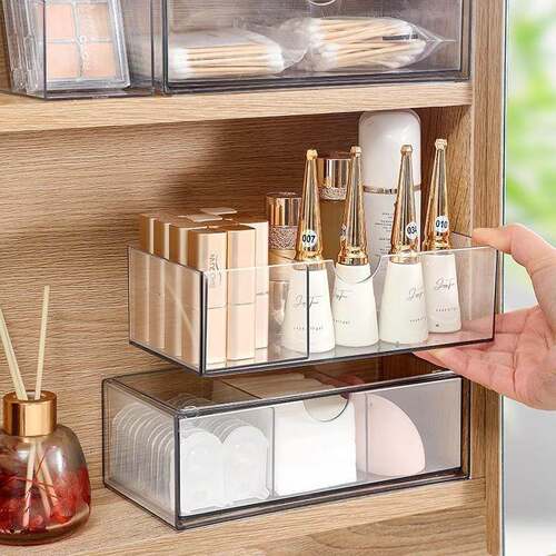 Mirror Cabinet Storage Box Drawer Organizer for Cosmetics, F
