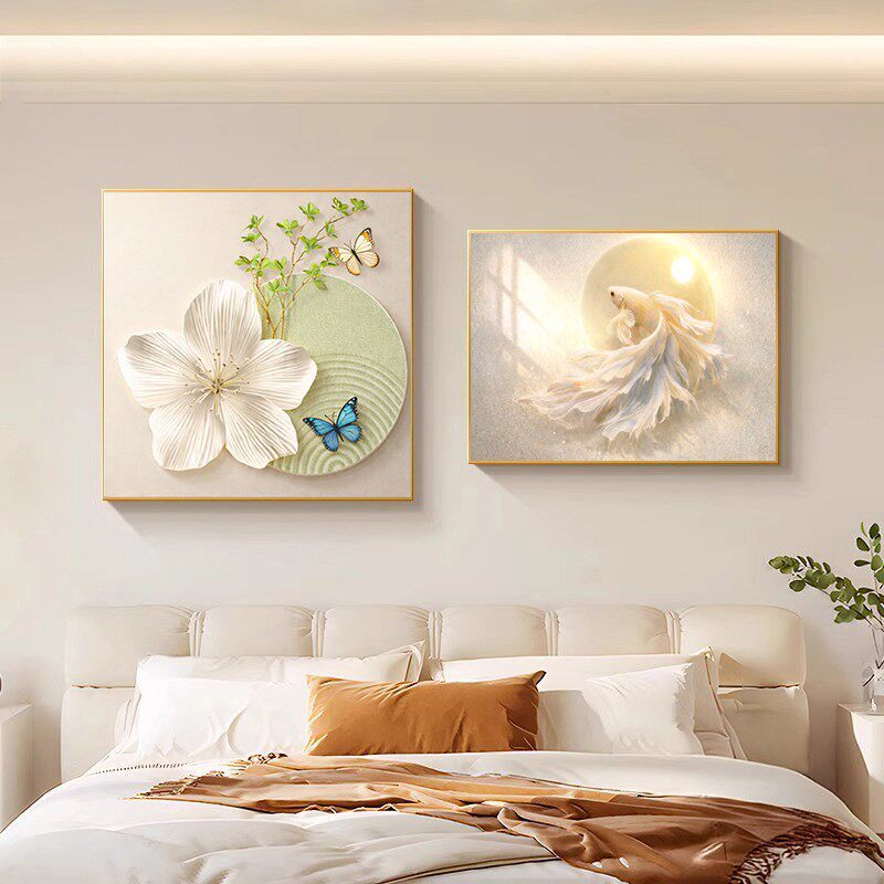 卧室床头装饰画新款现代简约艺术创意餐厅挂画温馨简约锦鲤墙壁画