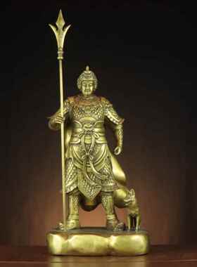 黄铜二郎神 二郎真君哮天犬天神将军 家居店铺铜神像摆件厂家