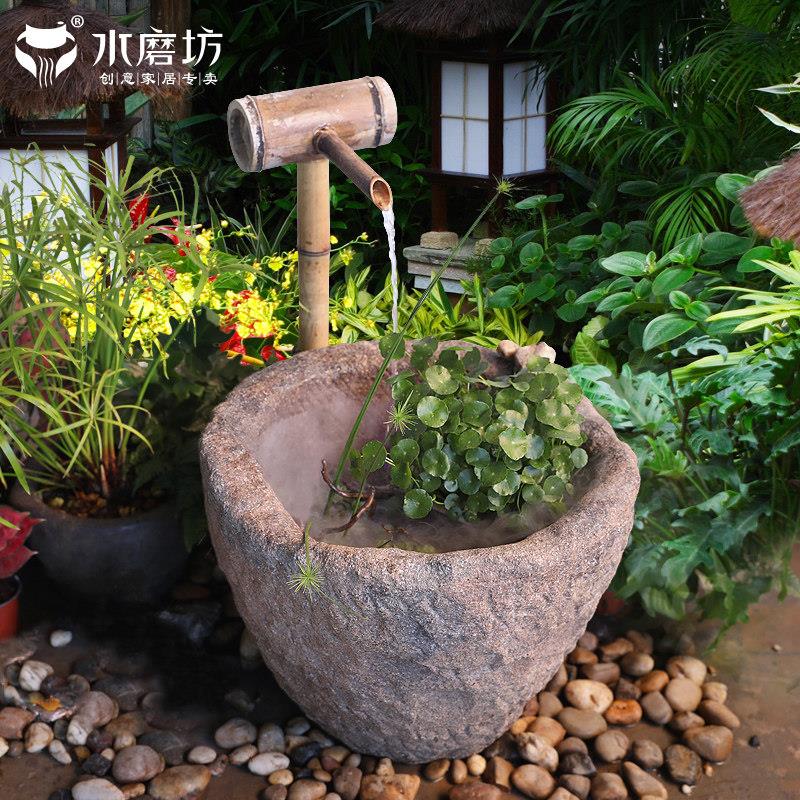 庭院复古流水摆件循环水景观客厅落地假山鱼池喷泉民宿造景装饰品