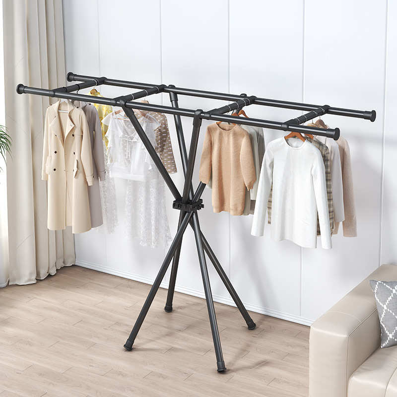 晾衣架简易卧室单家用落地晒衣衣帽架室内阳台架折叠杆式架子挂衣