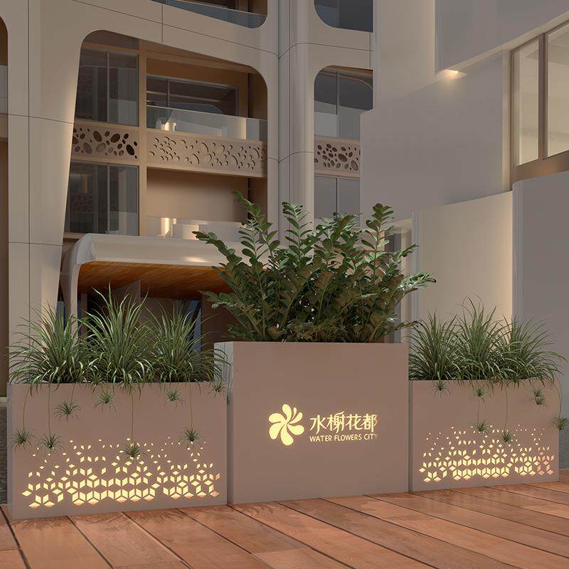 铁艺户外花箱太阳能灯光餐厅围栏镂空隔断售楼部广场不锈钢花槽