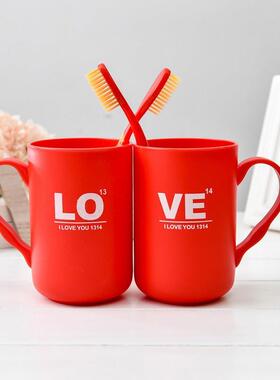 新款直销结婚创意情侣牙杯红色LOVE牙刷漱口杯皂盒 婚庆洗漱用品