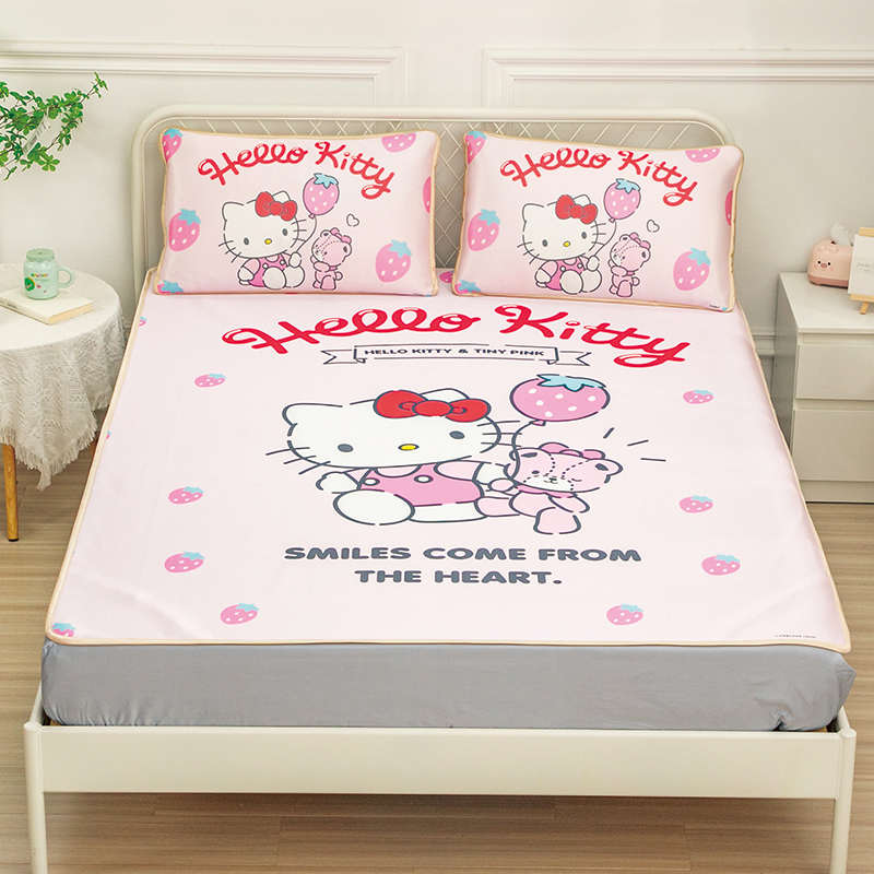 helloKitty少女心卡通女孩席子夏季冰丝席三件套可水可洗机洗凉席