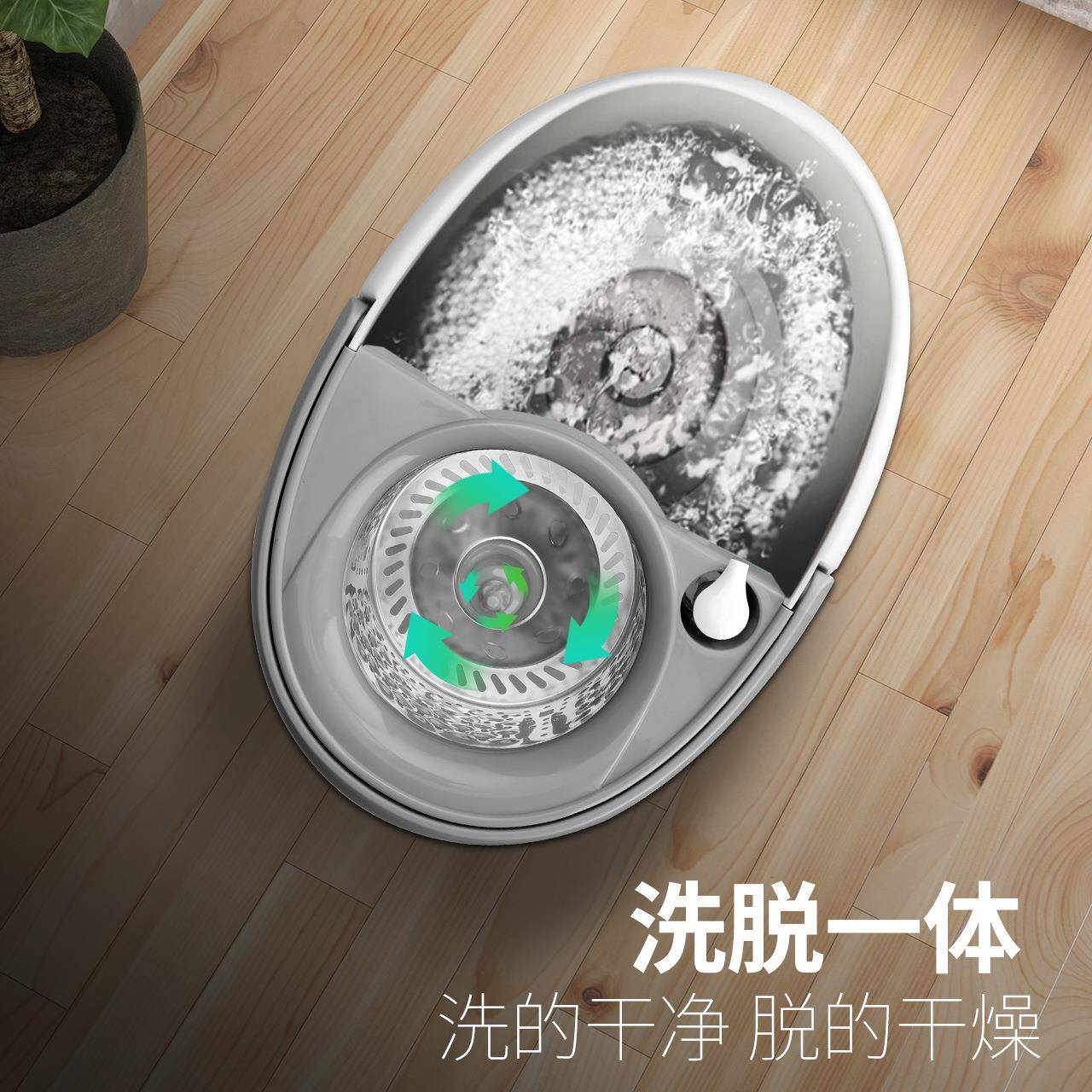 免手洗双驱动地拖桶神拖手压甩干家用