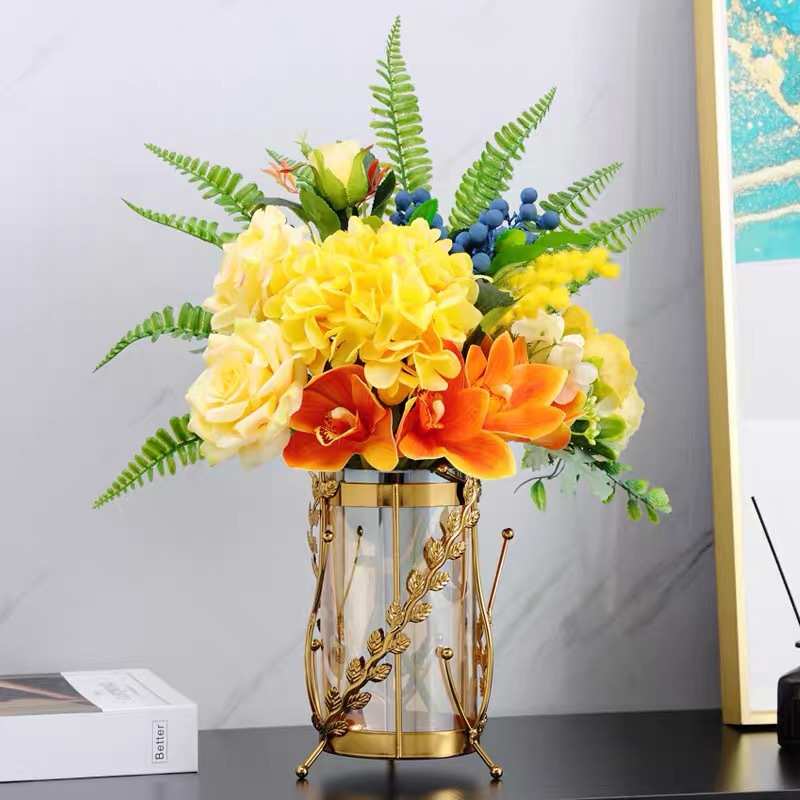 轻奢欧式玻璃花瓶摆件插花仿真花装饰品美式客厅卧室餐桌家居软装