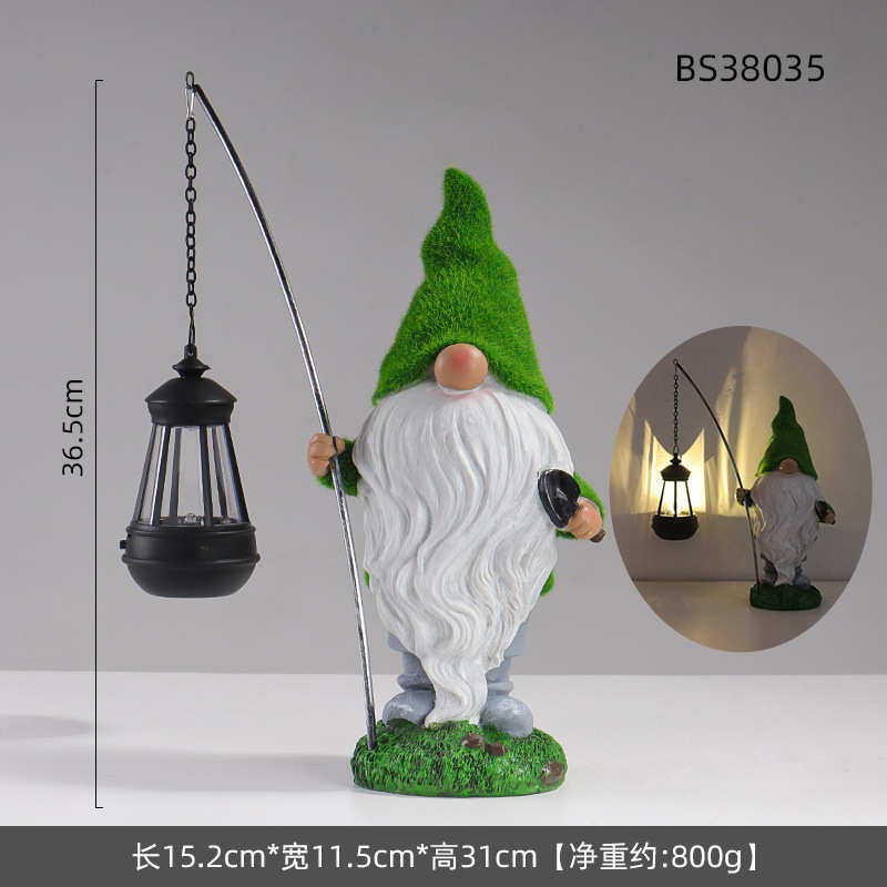 工艺品树脂绒装饰批发灯太阳能小植矮人户外精灵庭院侏儒摆件花园