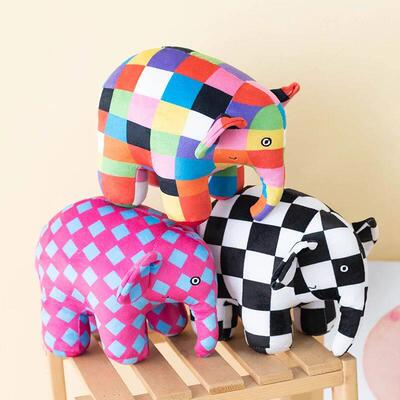 Kawaii Anime Elmer The Elephant Figure Plush Doll Cute Carto