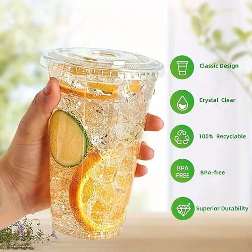 50Sets 12/16/20OZ Plastic Cups With Lids Clear Disposable Cu