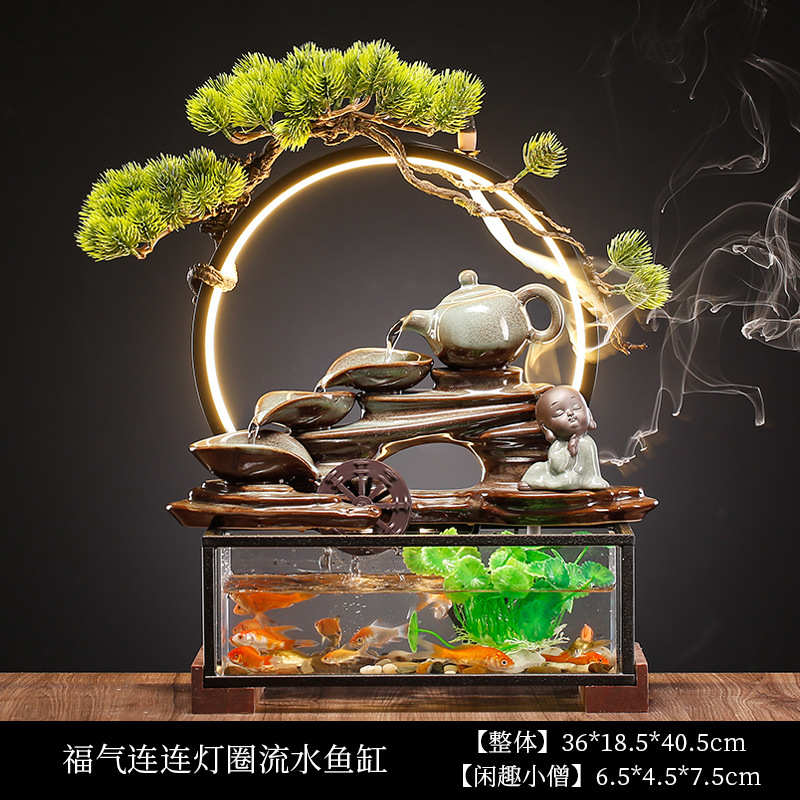 水车礼品乔迁家居循环喷泉摆件招财生财办公开业桌面流水创意鱼缸
