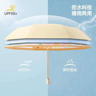 彩胶小清新插画手开木柄三折伞折叠女金架子遮阳礼品伞厂家现货