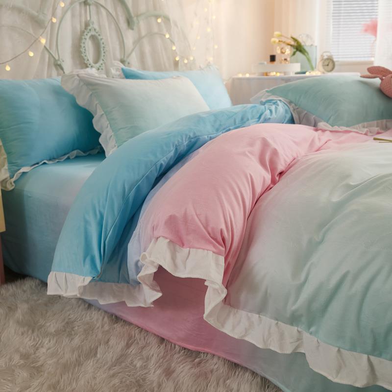 高档冬季加被厚牛奶绒四件套床裙双面加绒瑚绒暖法珊兰绒床保单套