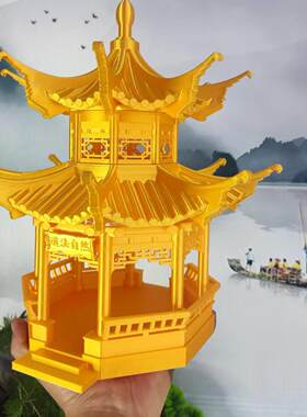 中国风微缩八角凉亭假山鱼缸水陆缸盆景景观造景书桌客厅装饰摆件