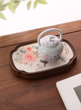 云杨茶舍胡桃木迎春海棠茶盘精致小型干泡台中式家用茶具托盘壶承