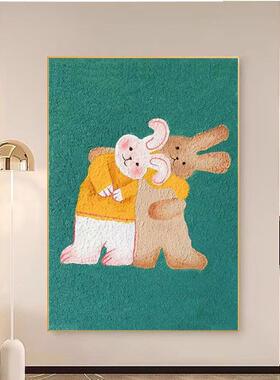 兔子廊儿童房装饰画纯手绘油画色网红石英砂立肌体QWE-2302理走过