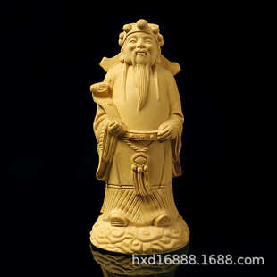 厂家批发黄杨木雕福禄寿财神家居功名利禄木质家居饰品收藏品摆件
