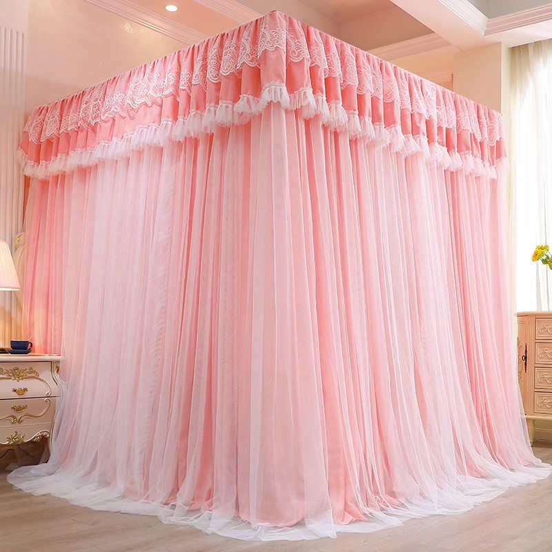 厂家直销宫廷三开门落地遮光布帘防尘顶加粗加高烤漆支架加密蚊帐