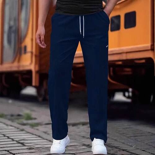 Men's Solid Color Pocket Drawstring Waist Sweatpants Loose
