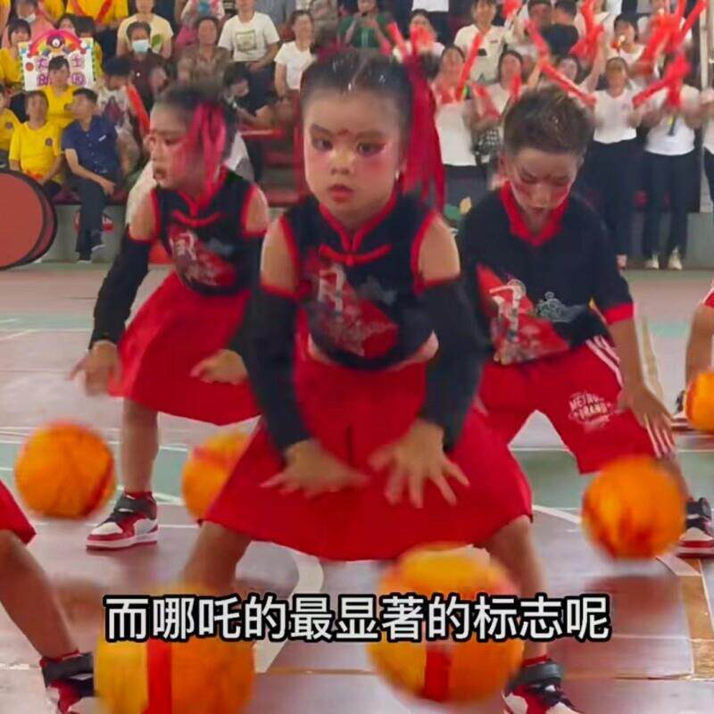 哪吒主体篮球舞蹈服运动会开幕式儿童中国风啦啦队演出服黑色红色