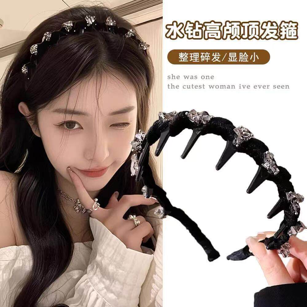 丝绒水钻波浪发箍女2025新款高颅顶洗脸压发发卡带齿防滑头箍头饰