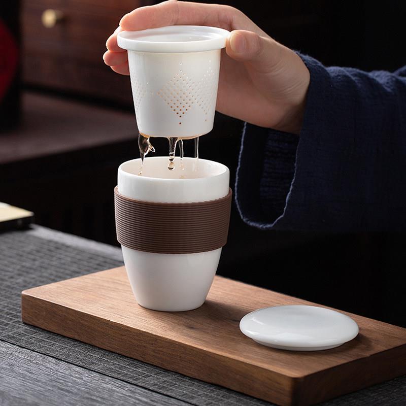 快客杯一壶一杯单个人专用茶具白瓷简易便携式旅行小套装泡茶杯子