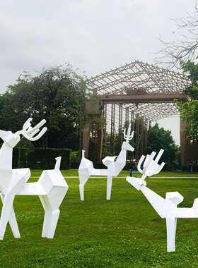 户外园林动物小品几何块面鹿售楼部商场景区装饰玻璃钢雕塑大摆件